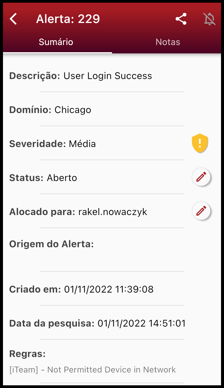 Detalhe do alerta