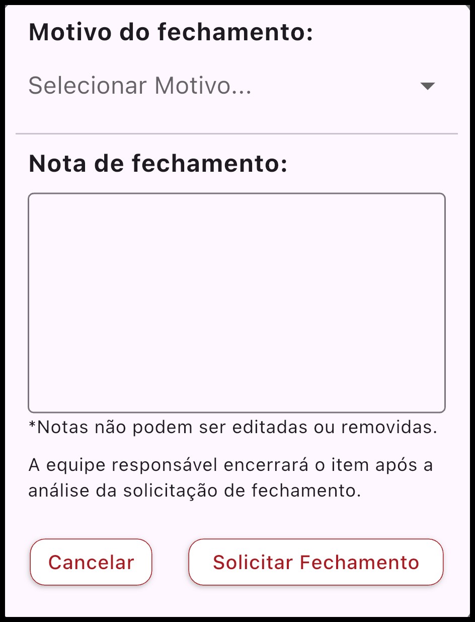 Adicionar motivo de fechamento