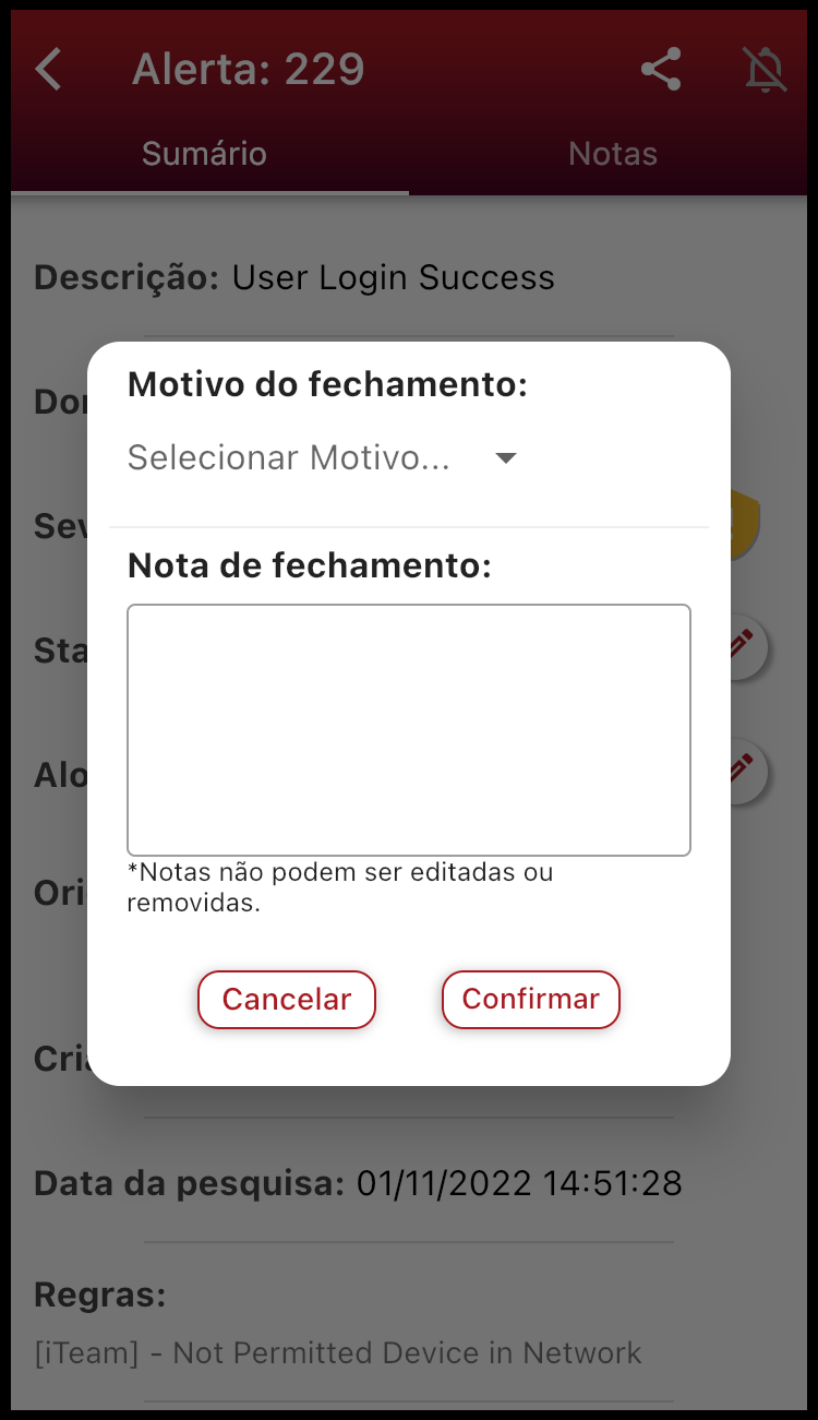 Adicionar motivo de fechamento