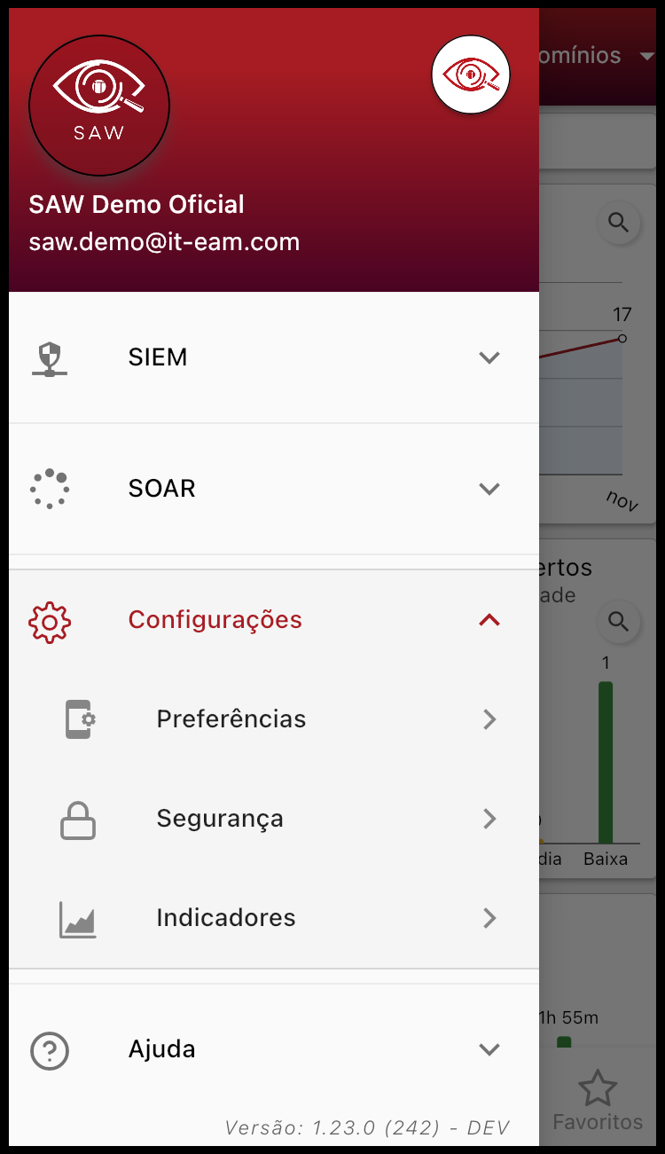 Configurações do Menu de navegação