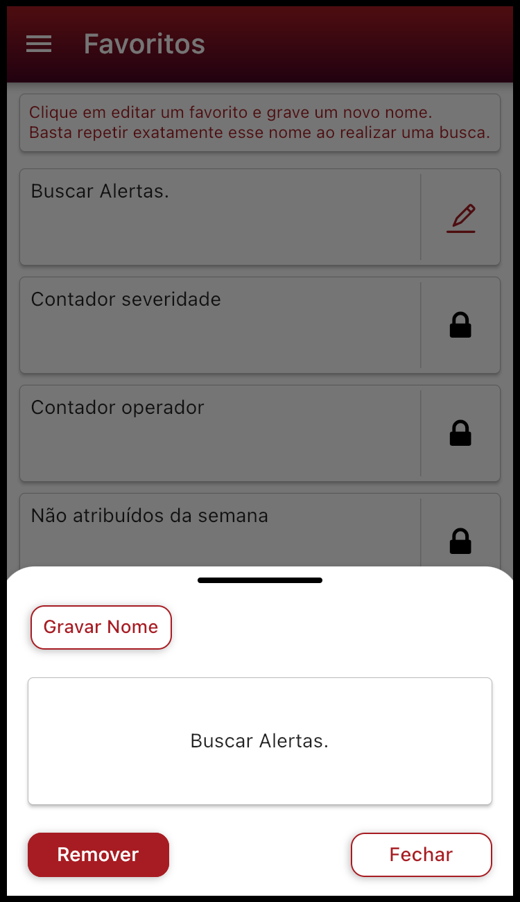 edição de favoritos customizados