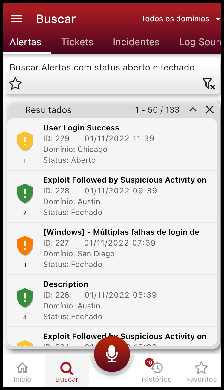 Resultado Listar alertas