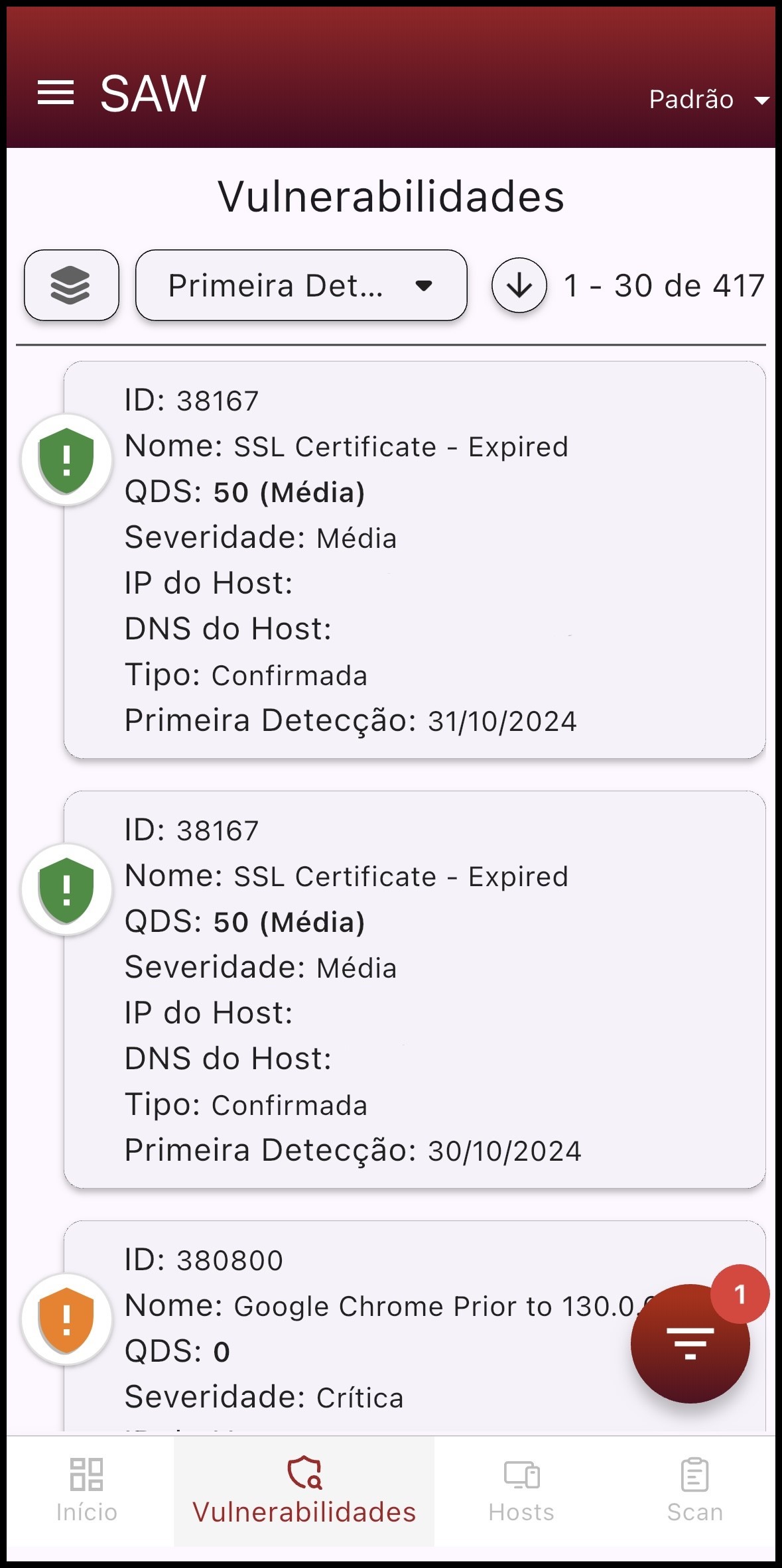 Tela de Vulnerabilidades