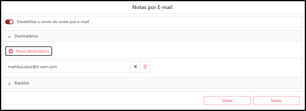 Notas por email