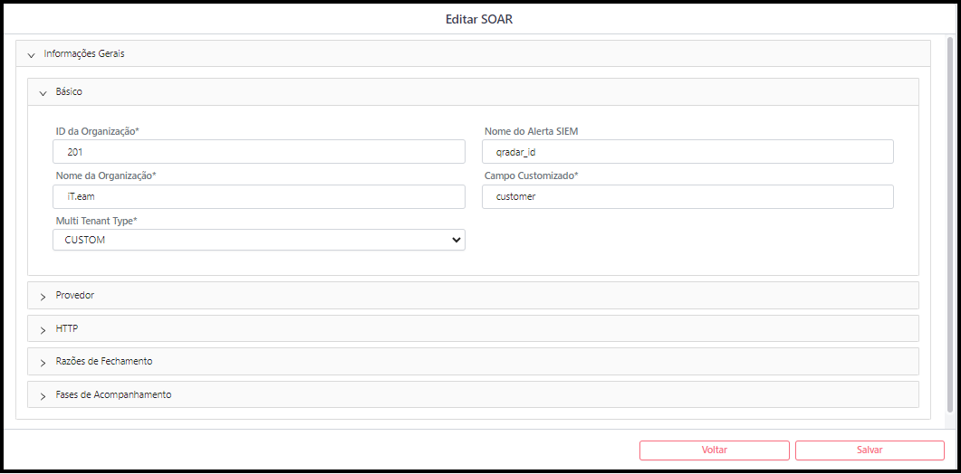 Configurações de SOAR