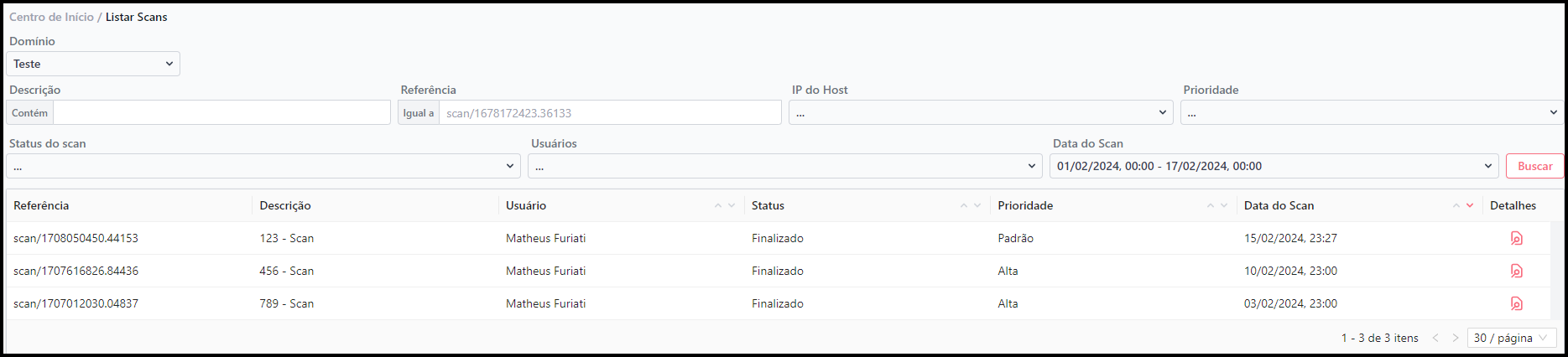 listagem de scans